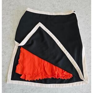 Tricot Chic Silk Skirt, Side Slits, Red Ruffled Slip, Made in Italy, US Sz 6